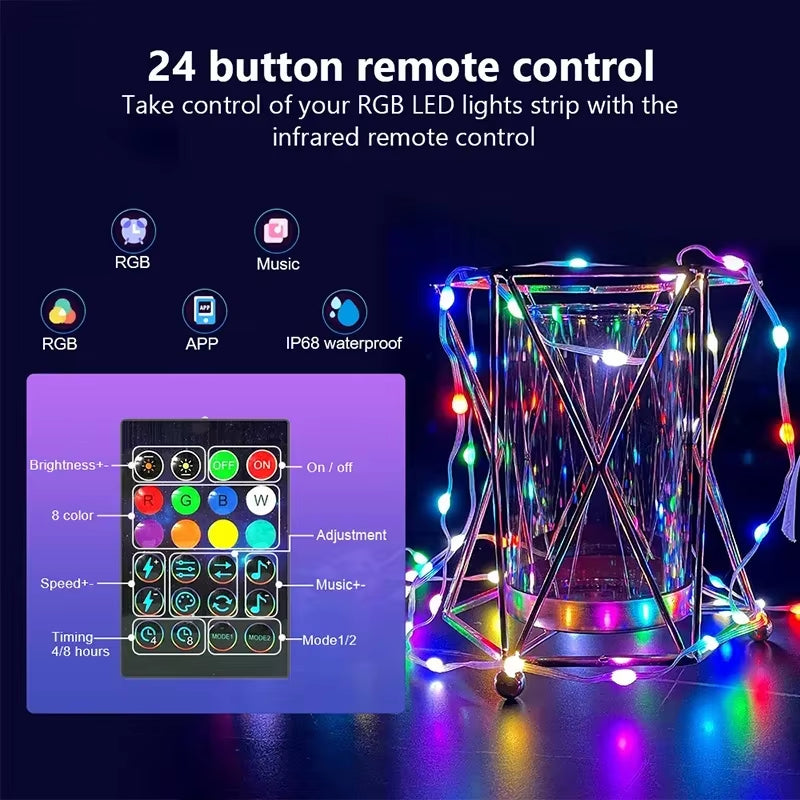 💡 Tira de Luces LED Navideña Inteligente RGB con Bluetooth – Luces Decorativas Impermeables para Interior y Exterior 🎄