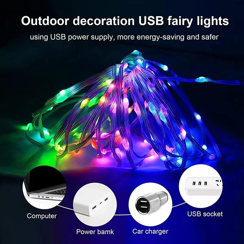 💡 Tira de Luces LED Navideña Inteligente RGB con Bluetooth – Luces Decorativas Impermeables para Interior y Exterior 🎄
